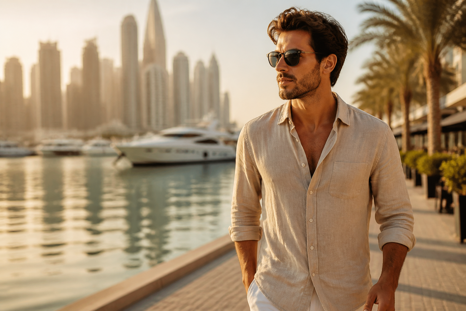 Men sunglasses by the water